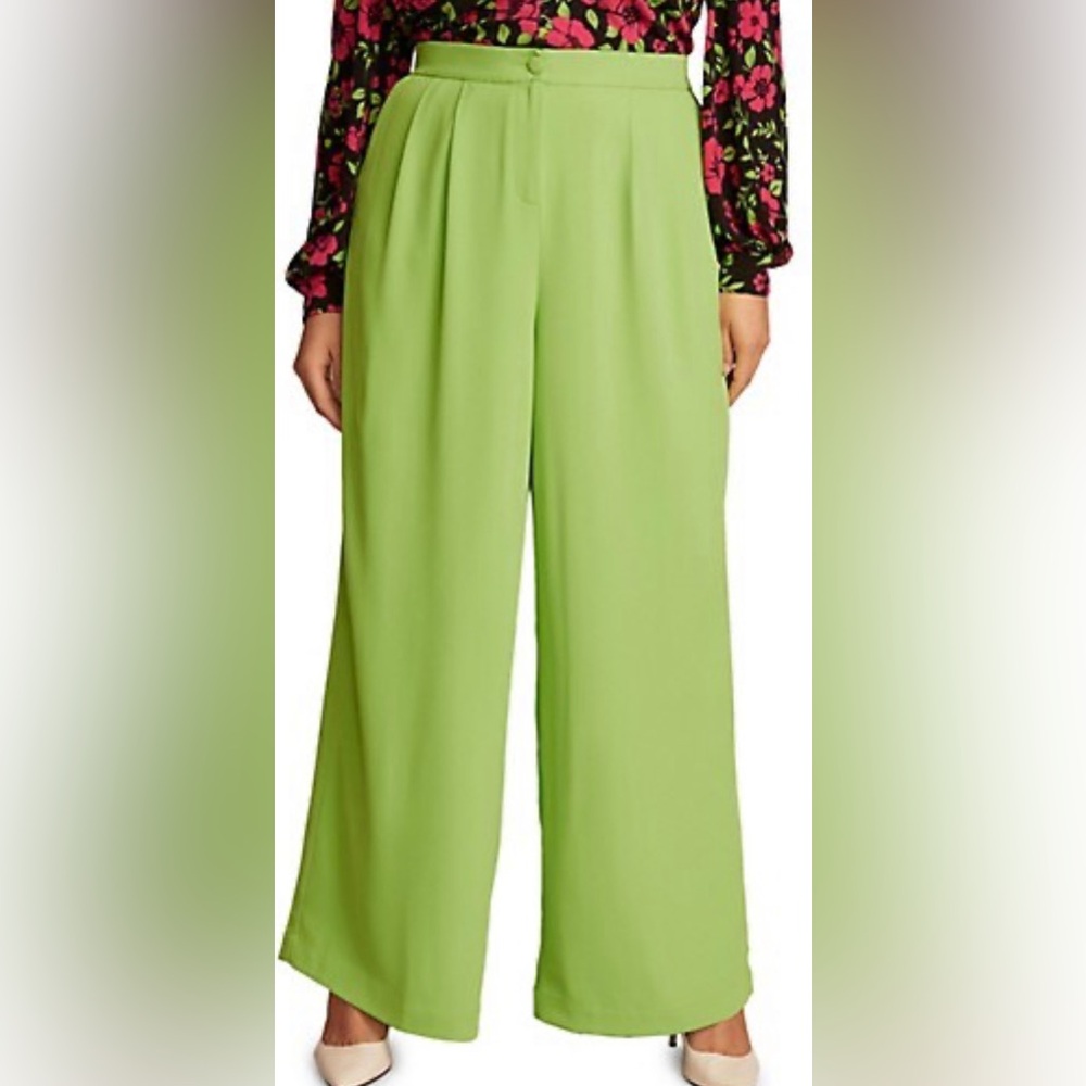 Wide Leg High-Waist Pants in Lime Green
